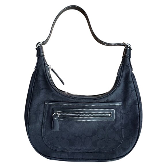 Coach Signature Canvas Hobo Shoulder Bag Black 6045 City Y2K Classic Monogram - Picture 1 of 9